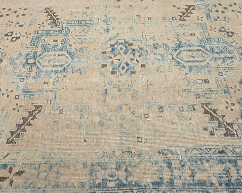 11 Ft Vintage Brown Persian Style Distressed Low Pile Wool Runner Rug